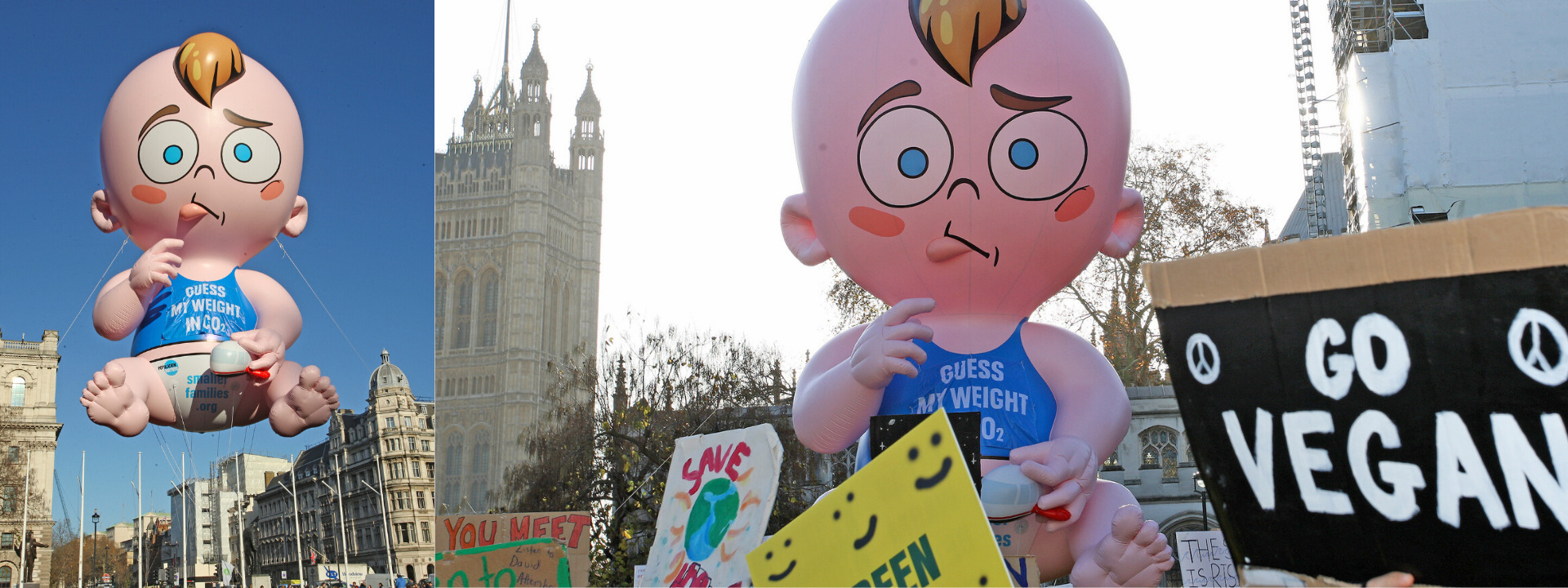 Big Baby with placards banner